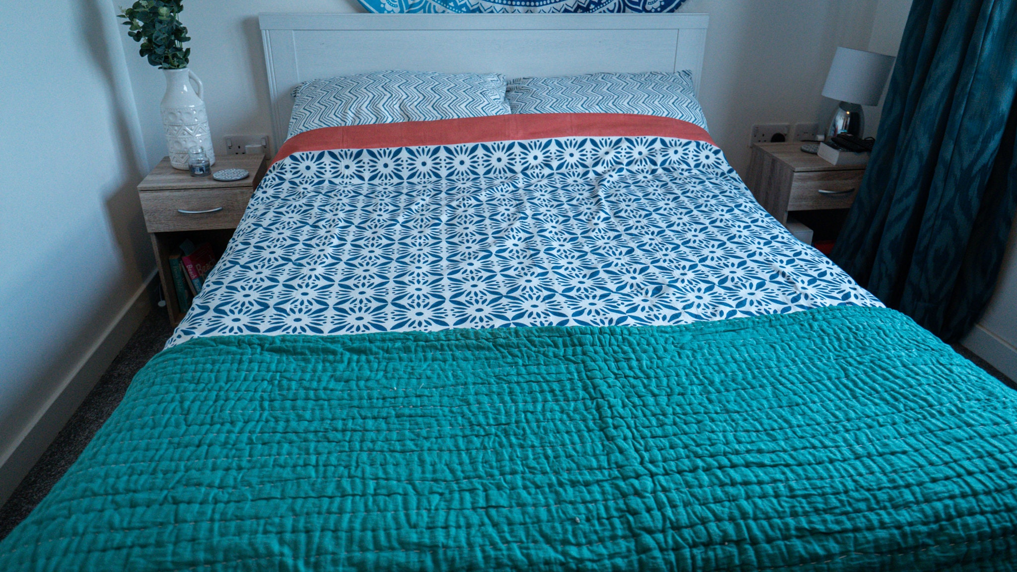 Soft kantha quiltteal handmade kantha throwhousewarming Etsy