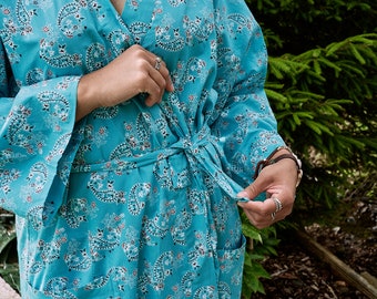 Light cotton Kimono jacket,Indian dressing gown,woodblock print Japanese robe.kimono cardigan maternity gown,summer bohemian kimono