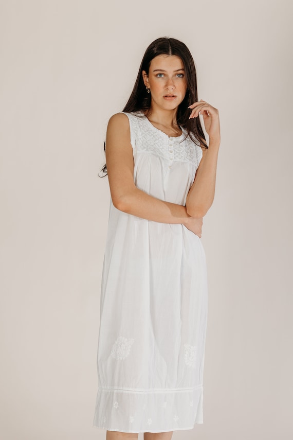 Victorian Nightgown boho Nightgown lace Trim Summer Nightie sleeveles Cotton Nightgown voile Holiday Nightwear white Nightie wifes Gift Etsy UK