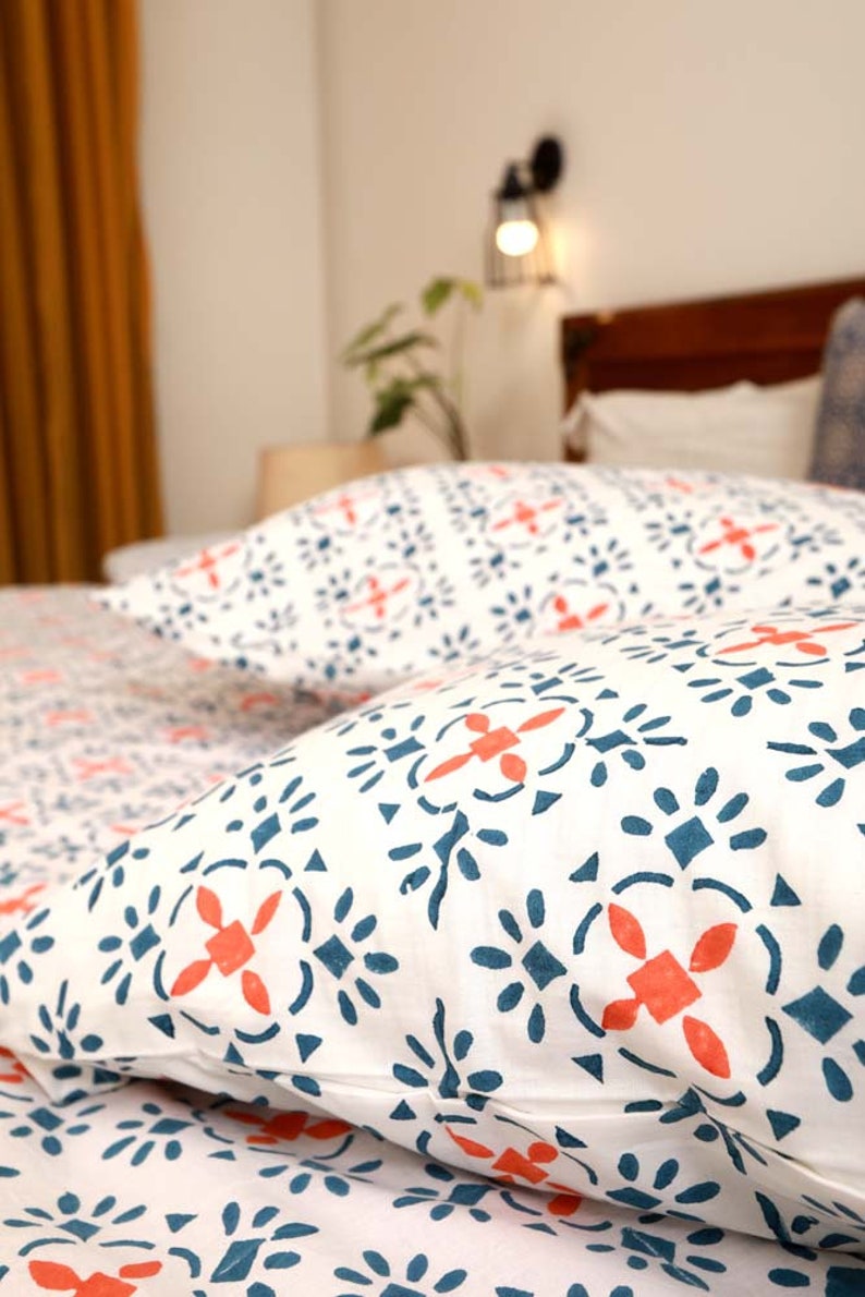 Luxurious Indian Cotton Duvet Cover Setblock Printed Quilt Etsy UK