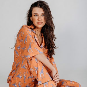 100% sustainable organic cotton nightwear,ladies matching pyjama set,super soft giraffe print pjs,luxurious valentines gift ,daughter’s gift