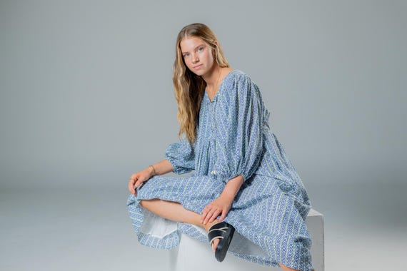 floaty cotton dress Printed cotton voile dress with ruffles
