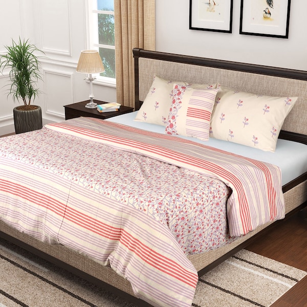 Pure Indian cotton bedding set with 2 matching pillow cases,hand block printed ethnic bedding,double or kingsize duvet cover,new home gift,.