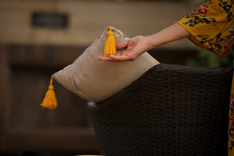 Large rectangular cushion,hand block printed pillow,contemporary mustard and grey cushion,tribal cushion,unique linen cushion,accent cushion image 8