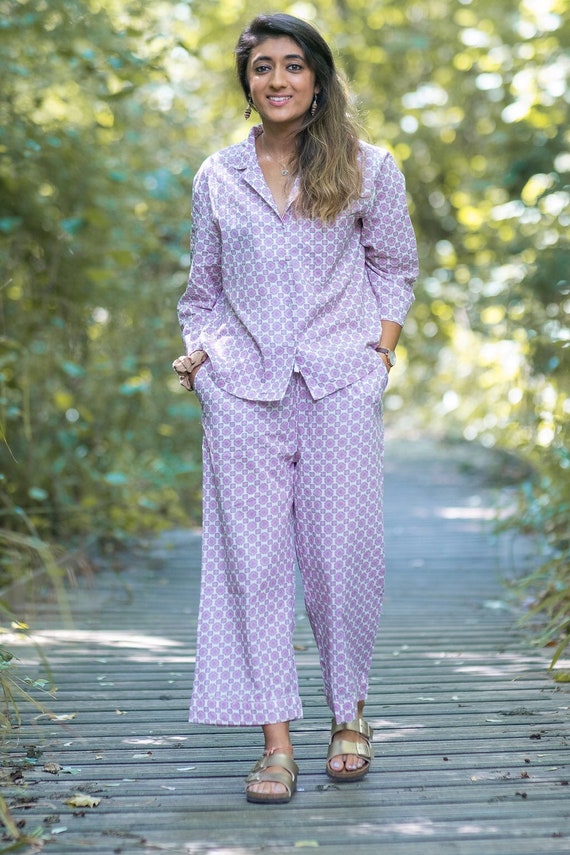 Organic cotton sleepwear cotton matching pajama set ladies printed pjs pure natural soft cotton pj set woman s lightweight breathable pjs