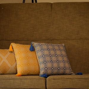 Large rectangular cushion,hand block printed pillow,contemporary mustard and grey cushion,tribal cushion,unique linen cushion,accent cushion image 6