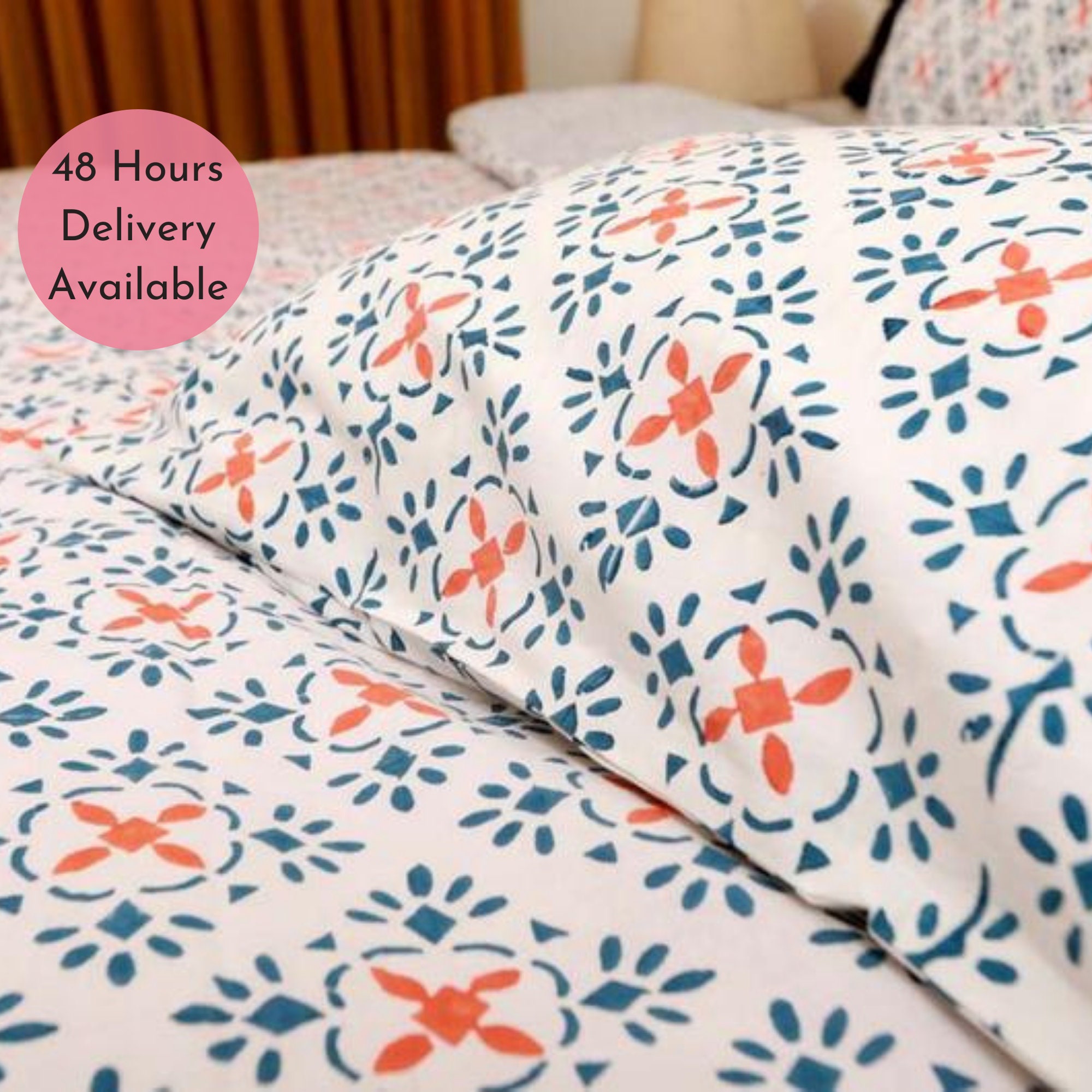 Luxurious Indian Cotton Duvet Cover Setblock Printed Quilt Etsy UK