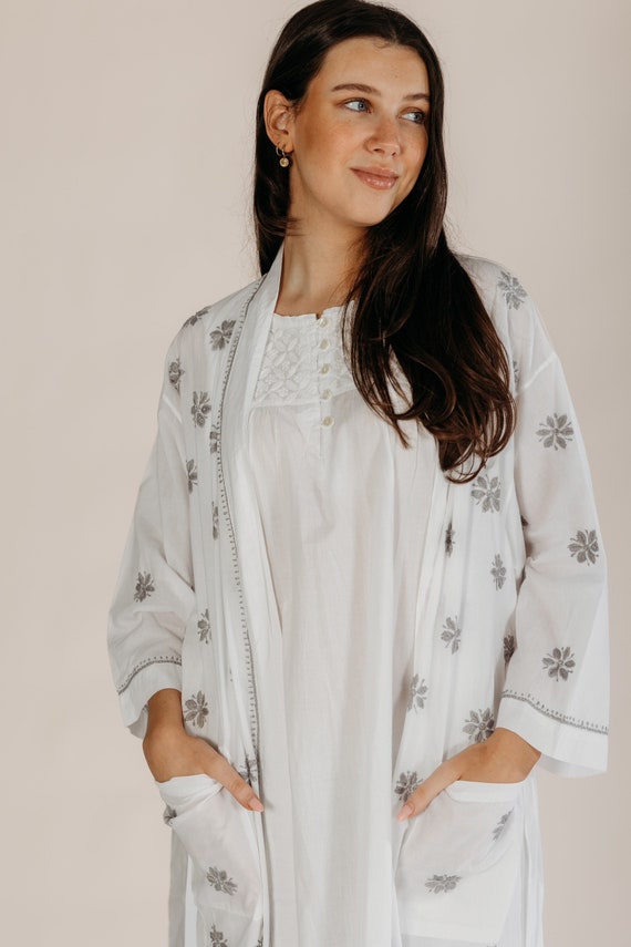 white cotton dressing gown ladies Women's White Robes & Wraps