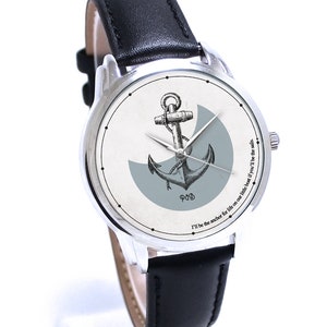 Anchor watches -  cute quartz watches japanese movement and black leather band  | Free shipping unique gift