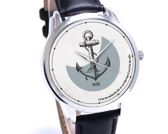Montre Anchor : mouvement à quartz japonais, bracelet en cuir noir