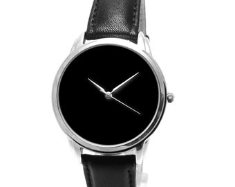 Black Hole vuoto minimalista senza indicazione quadrante orologi al quarzo solo quadrante nero cinturino in pelle nera / Orologi regalo da uomo per amico