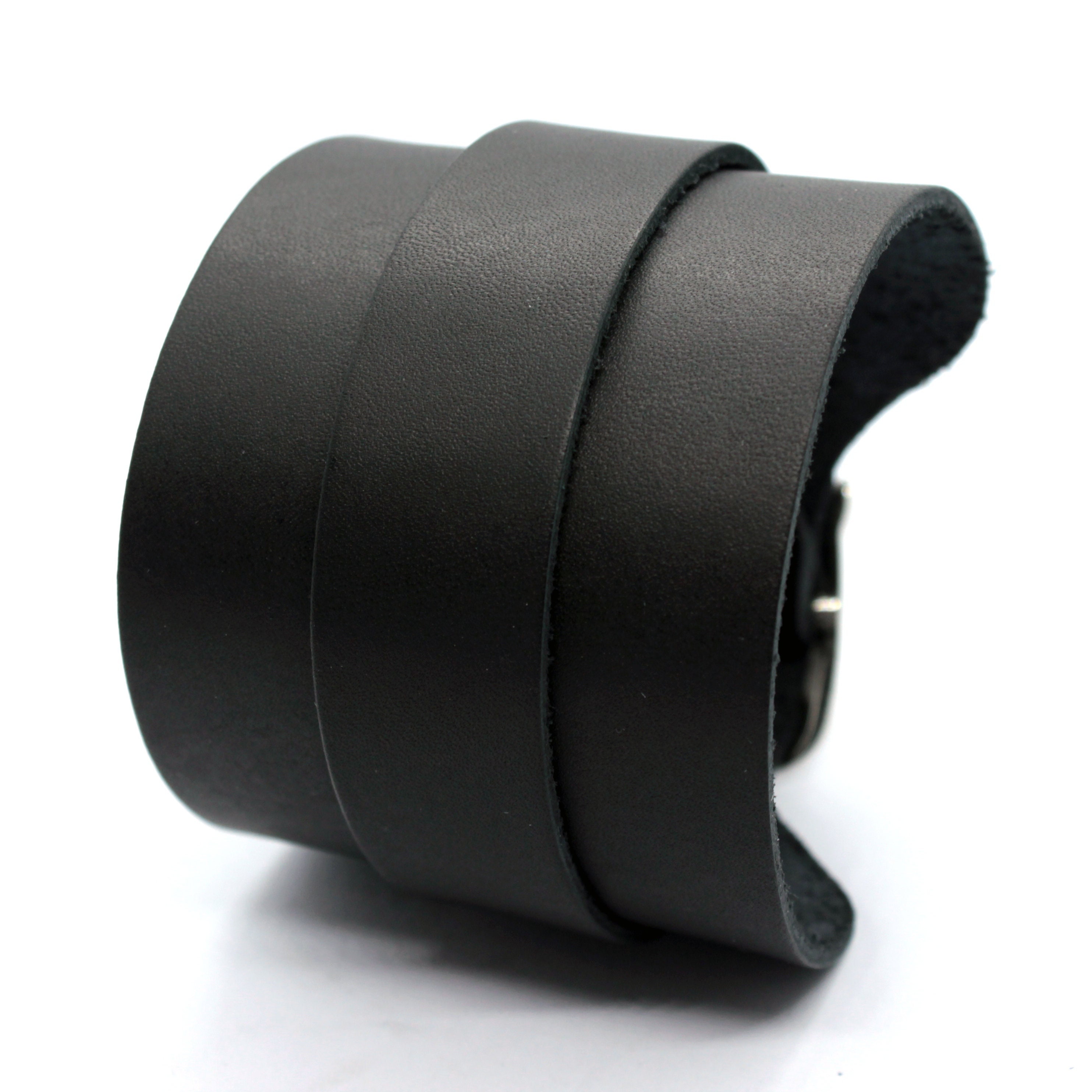 Uno - vintage handmade brown wide leather bracelet no metal contact big buckle wrap around wrist design | Stitched and non-stitched version