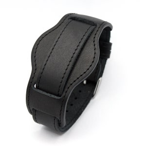 Model J16 black 18mm 20mm wide watch band  for man watches with small bund pad  | Black and brown leather watch strap | Trench strap