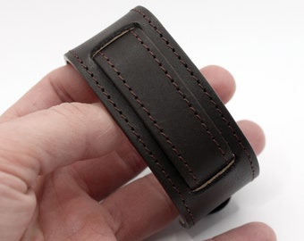FB1 - Olive Brown Leather Military Watch Strap: One-Piece Bund Watch Band (16-20mm)