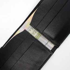 Luster negro hecho a mano bolso de cuero brillante sin herrajes de metal con cierre magnético / Pocket Wallet para hombres / Estilo minimalista
