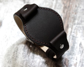 Cobra wide brown leather one piece watch strap 18 mm 20mm 22mm 24 mm custom lugs  | Handmade full bund watch band curved design pad