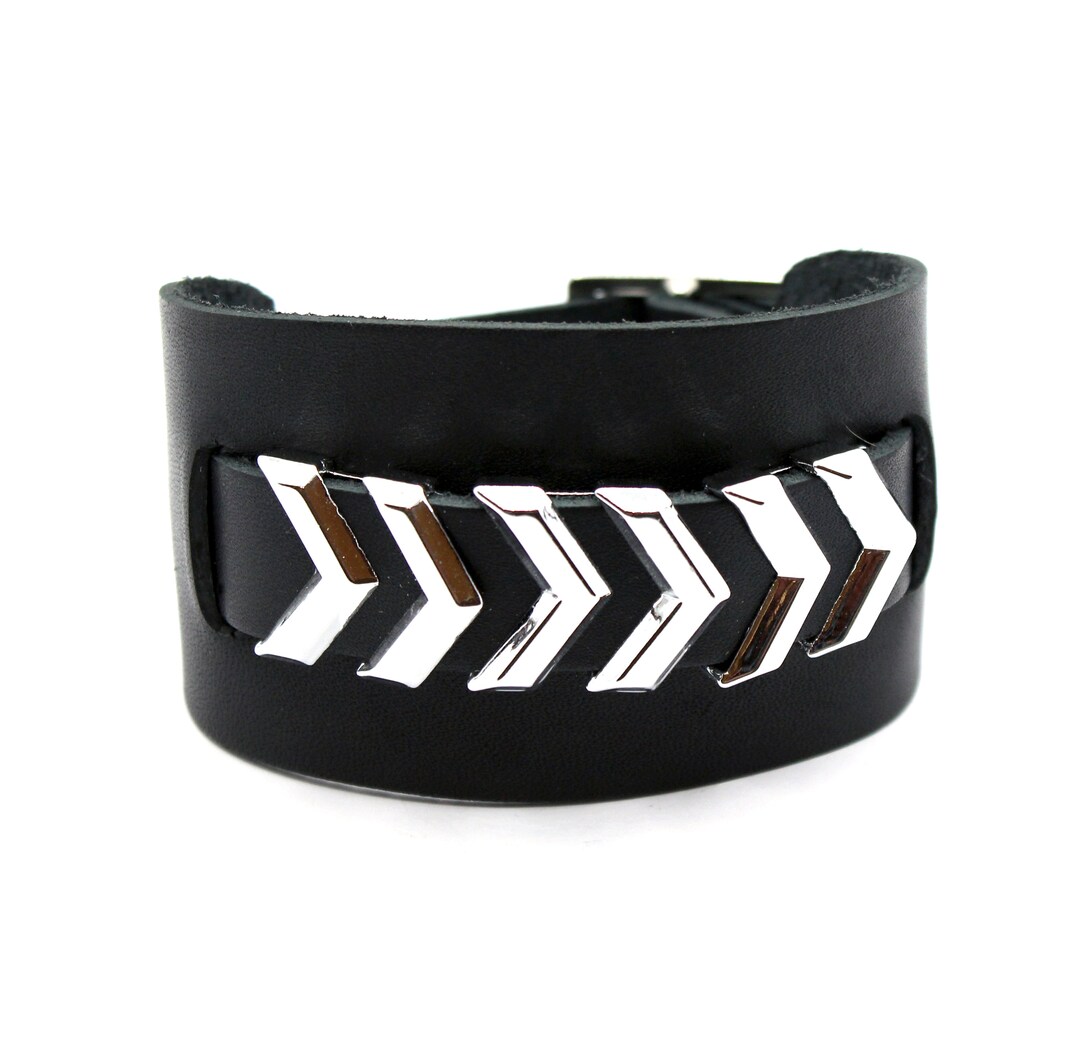 Handmade Wide Leather Cuff: Metal Chevron Arrows, Hard Rock Style - Etsy