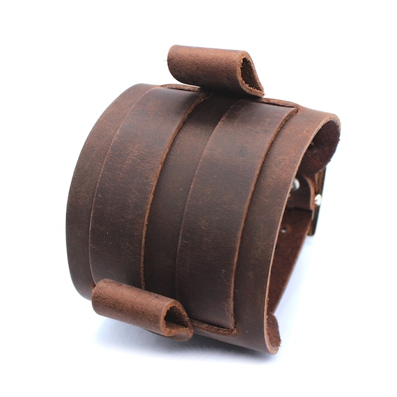 Aviator Extra Wide Leather Cuff Watch Band 18mm 20mm 22mm Double