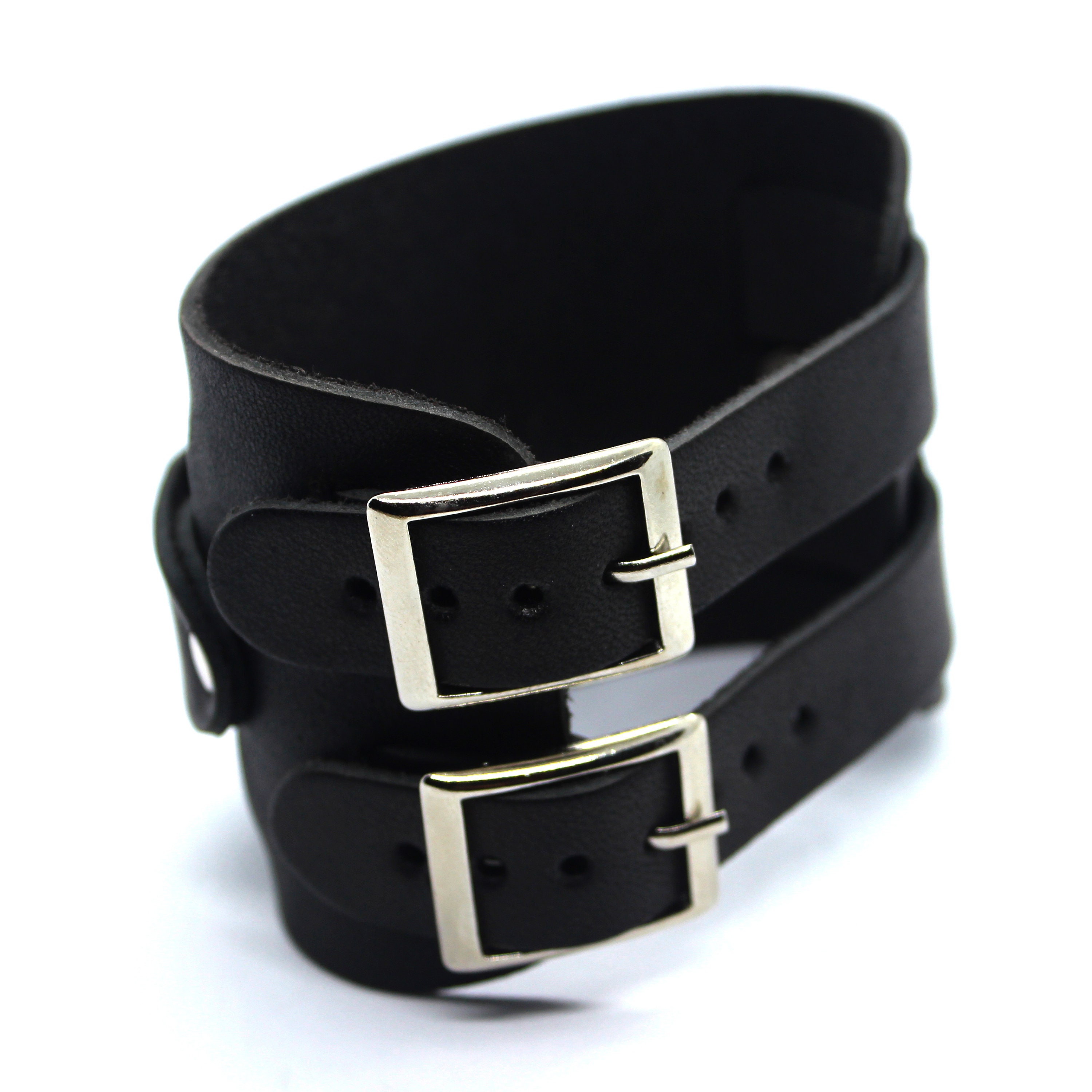 Offenes Manschette Armband Herren, Armreif Intarsien Mit Schwarze Leder