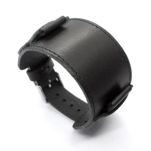 Model D Black Leather Bund Watch Strap: Rectangle Pad, 18-24mm Lugs