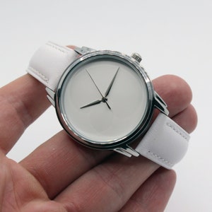 PrideAndBright Blank white unisex watches with void clock face and white strap | Clear watch japanese movt for she | Gift for friend idea