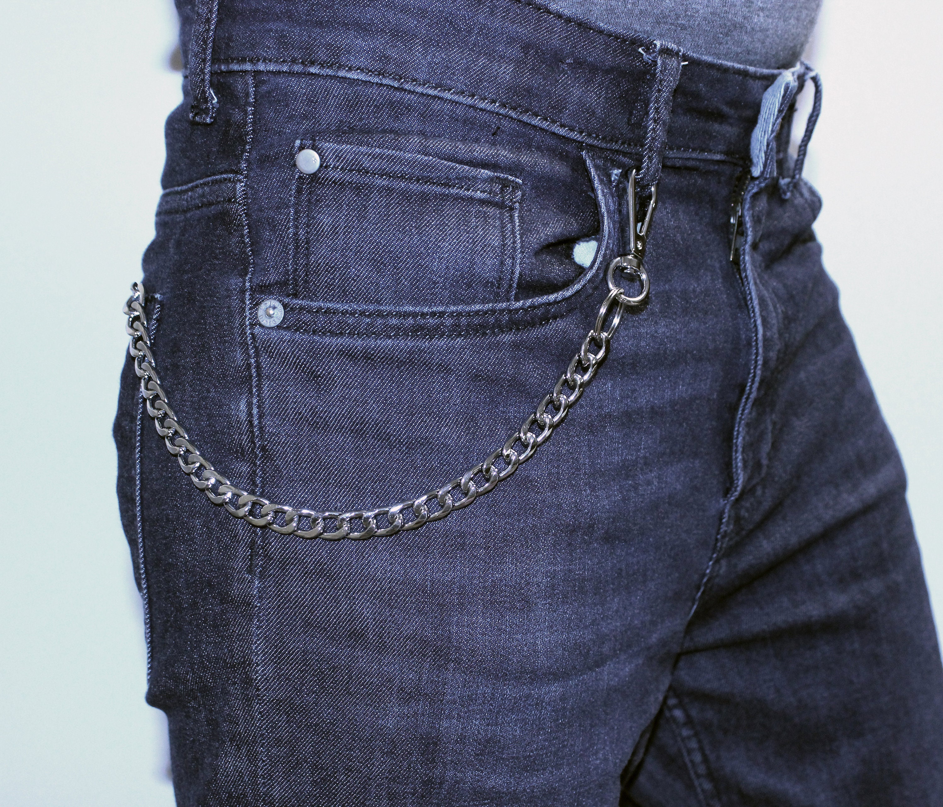 PrideAndBright Long Steel Solid Pants Chain for Keys for Jeans and Trousers with Key Ring D35 | Jeans Metal Keychain for Keys or Wallet | Unisex Gift Idea