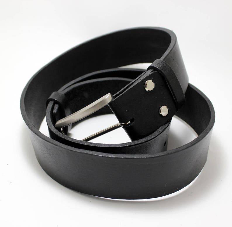 Men Minimalist Black Leather Belt 40 Mm With Satin Buckle One Etsy