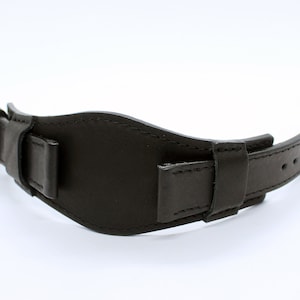 Model B wide black leather watch strap 20mm 22mm wide cuff pad | Stitched watch strap 22mm | Custom watch band | Gift for him idea