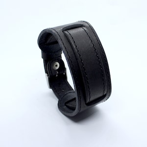 Smooth leather rectangle watch band with cuff 18mm 20mm stitched | Men cuff buckled bracelet for watch | Military style lug 16mm, 18mm, 20mm