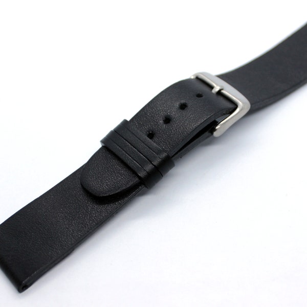 Nordic glossy black unstitched watch band 18mm 20mm lug size | Elegant and minimalist design made of soft calfskin | Gift for him watch band