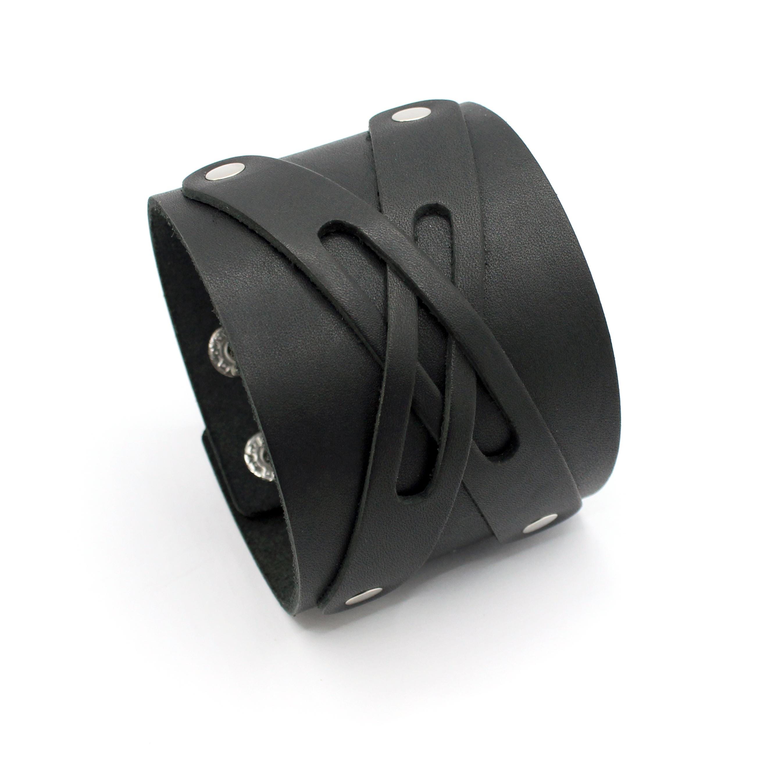 Bracelet X609 - Brand New Cyberpunk Style Wide Leather Cross