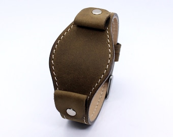 Cobra S - Handmade Tobacco Leather One-Piece Watch Strap: 14-18mm, White Stitching