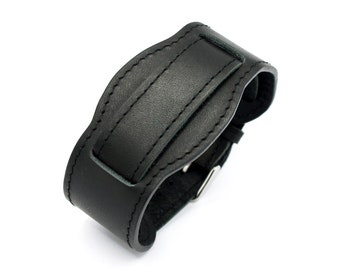 M18 - Military Style Leather Bund One Piece Watch Strap Curved Pad: 18mm 20mm Lugs