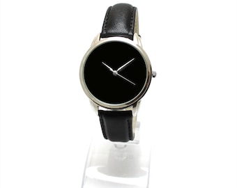 Anticlockwise BH - unisex minimalist backwards quartz wrist watches void black dial    | Unique quartz flyback watches for friend gift