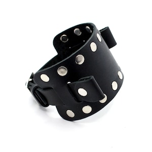 Strob punk rock style wide leather cuff watch band decorated by rivets for 16-22 mm lugs | Punk rock Apple watch band | Gift for friend