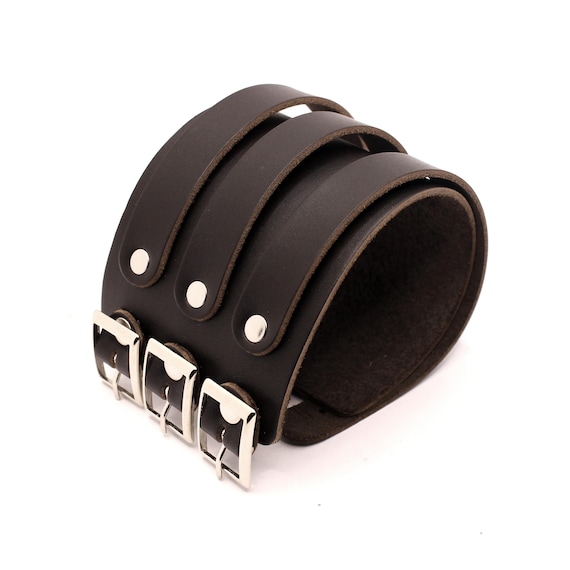 Legion - Extra Wide Leather Cuff Bracelet: Triple Buckle Biker