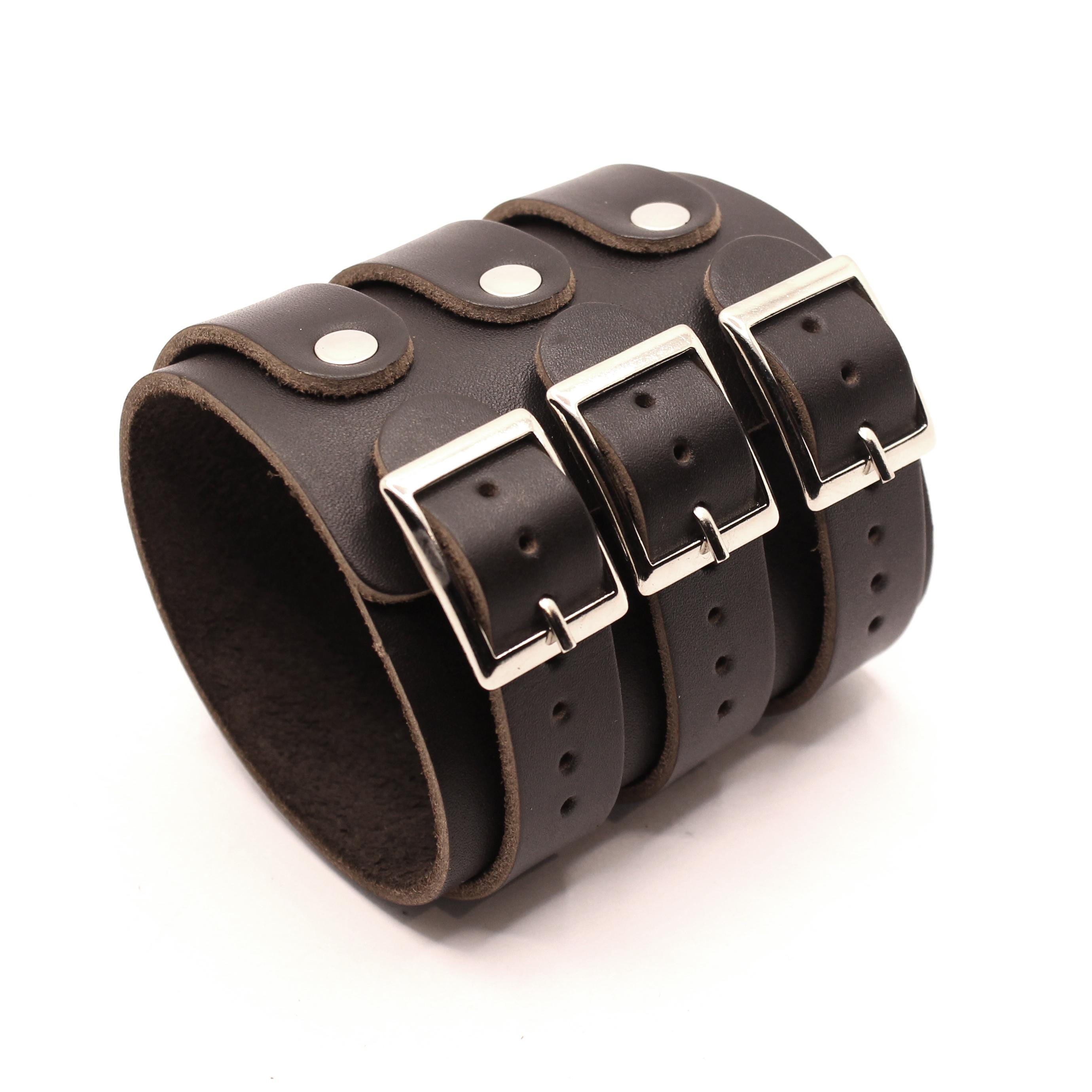 Legion - Extra Wide Leather Cuff Bracelet: Triple Buckle Biker