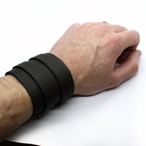 Thunder wide leather wristband double buckled wrist wrap design non stitched version, gym wrist support leather cuff bracelet, gift for men