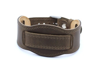 M16 - Correa de reloj de una pieza de piel color caqui, asas de 18 mm y 20 mm, hebilla de acero inoxidable / Correa de reloj ancha pasante, estilo militar, regalo para hombre