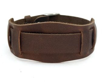 G1040 Model - Handmade Soft Leather Trench Watch Strap: 16mm 18mm Lugs, Bund Pad