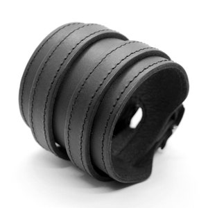 Thunder ST - Handmade Wide Stitched Leather Masculine Cuff Bracelet: Double Buckle Wristband