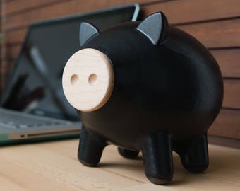 Black Piggy Bank, Office Bank, Money Bank, Adult Piggy Bank, Piggy Bank for Boys, Office Gift Man, Desk Accessory, Back to School Gift