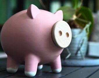 Personalized Pink Ceramic Piggy Bank, Kids Birthday Gift