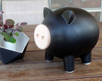 Large Piggy Bank, Black Piggy Bank, Ceramic Piggy Bank, Adult Piggy Bank, New Home Gift, Kids Gift, Men's Office Gift, Black Nordic Decor