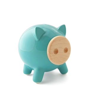 Mini PIGZ, Baby Saving Box, Kids Piggy Bank, Money Bank, Piggy Bank for Boys, Newborn Gift, Christmas Kids Gift, Turquoise Nursery Decor image 1