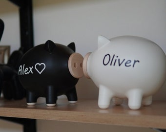 Name Piggy Bank, Personalized Piggy Bank, Adult Piggy Bank, Black & White Piggy Bank, Custom Christmas Gift, Desk Accessories, PIGZ