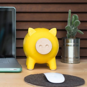 Yellow Piggy Bank, Ceramic Piggy Bank, Large Piggy Bank, Office Decor, Office Desk Accessories, Office Gifts, Birthday Gift, Home Decor,PIGZ image 1