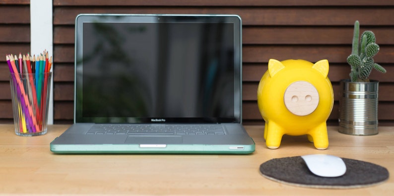 Yellow Piggy Bank, Ceramic Piggy Bank, Large Piggy Bank, Office Decor, Office Desk Accessories, Office Gifts, Birthday Gift, Home Decor,PIGZ image 1