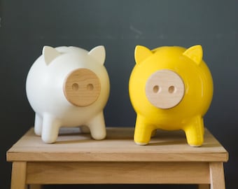 Handmade Ceramic Piggy Bank, Modern Shelf Decor