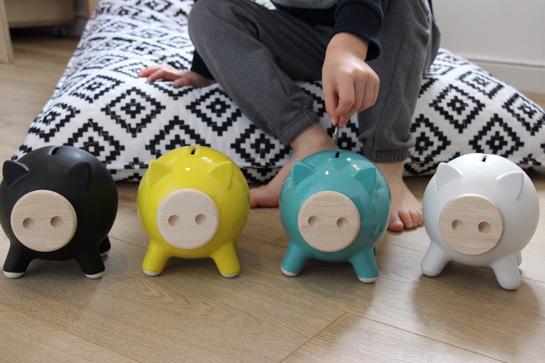 Mini PIGZ, Baby Saving Box, Kids Piggy Bank, Money Bank, Piggy Bank for Boys, Newborn Gift, Christmas Kids Gift, Turquoise Nursery Decor image 7